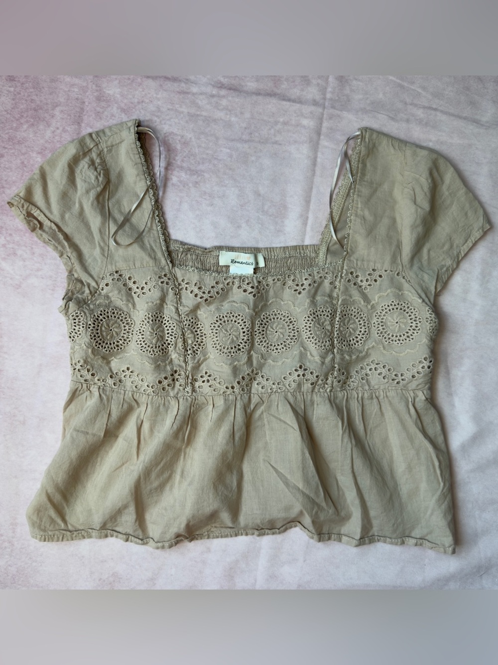 URBAN Romantics Taupe Eyelet Peplum Square-Neck Top